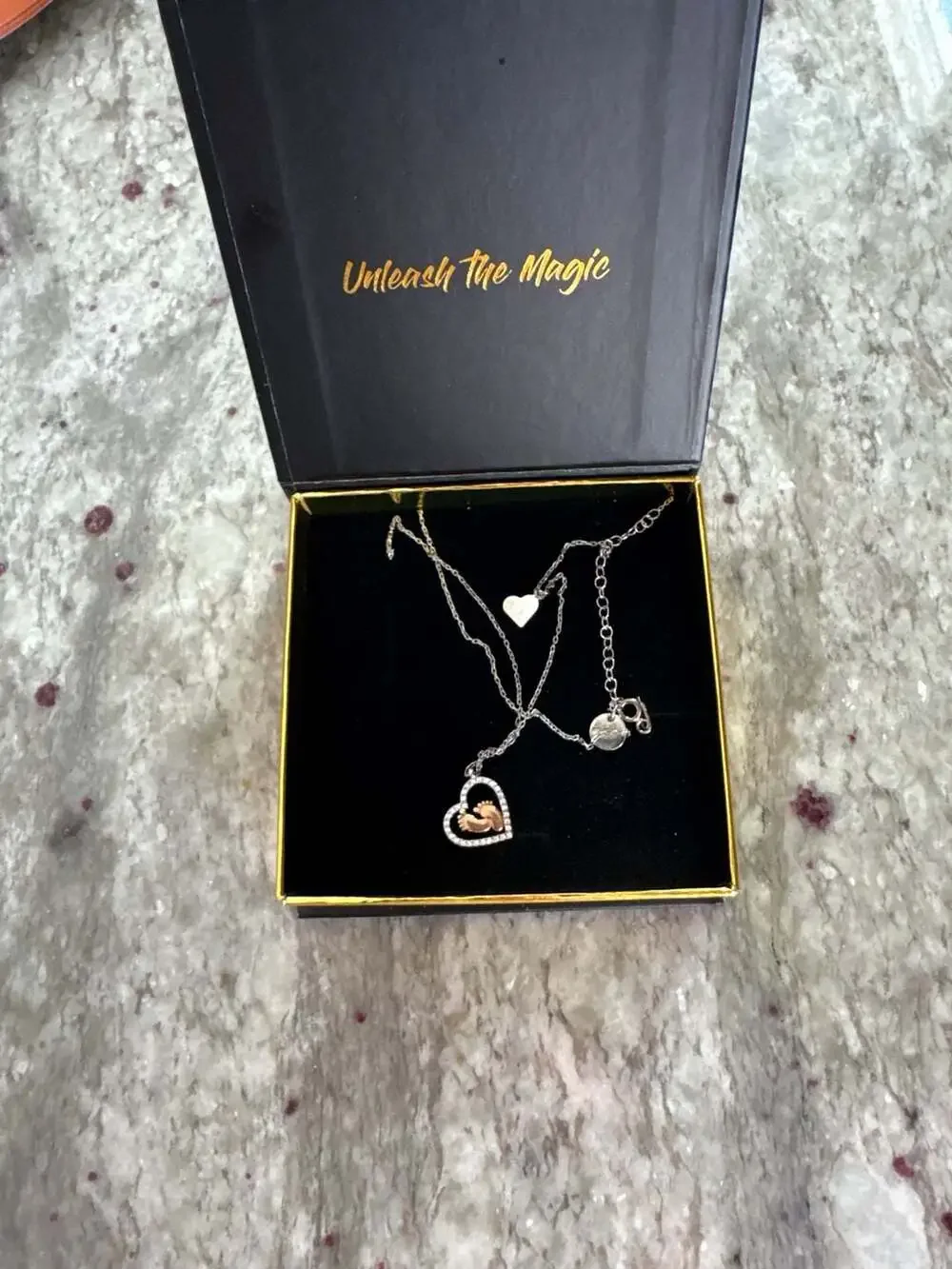 Aphrodite's A Mom to Be Sterling Silver Baby Feet Heart Pendant Necklace